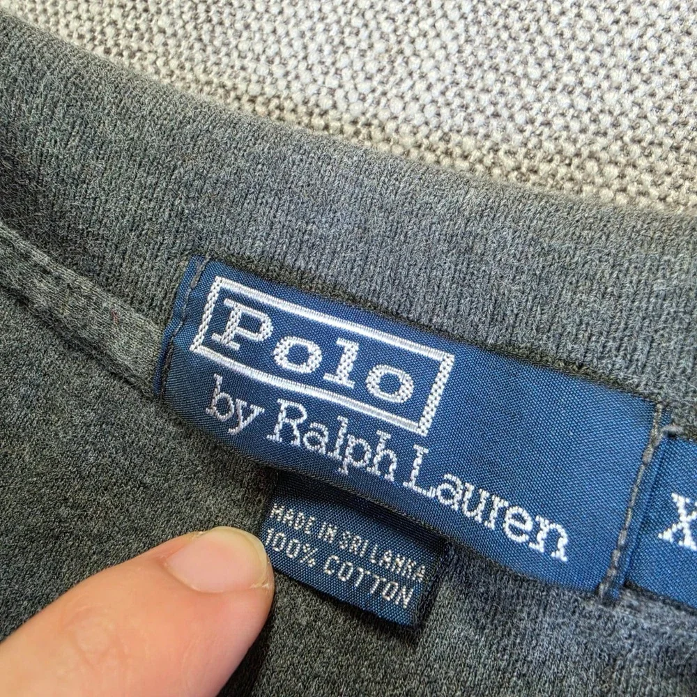 Polo Ralph Lauren Polo Shirt Mens XL Grey Herringbone L/S Cotton‎ Classic